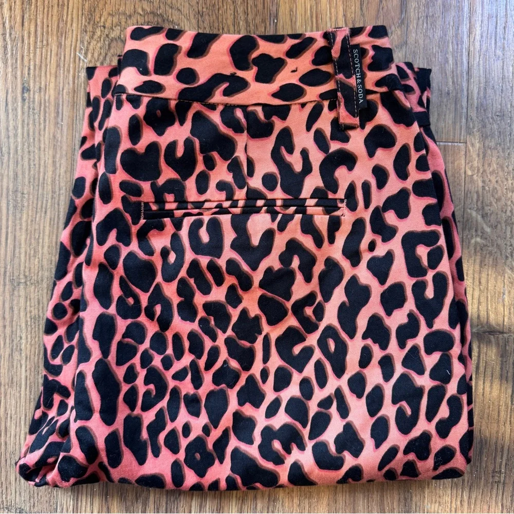 Scotch & Soda Red Leopard Print Chino Pants, Size 24, NWT - Picture 3 of 7
